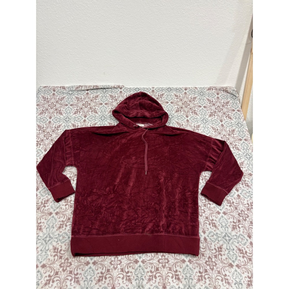 LA Hearts Burgundy Velour Hoodie Oversized Crushed Velvet Pullover Mens Medium